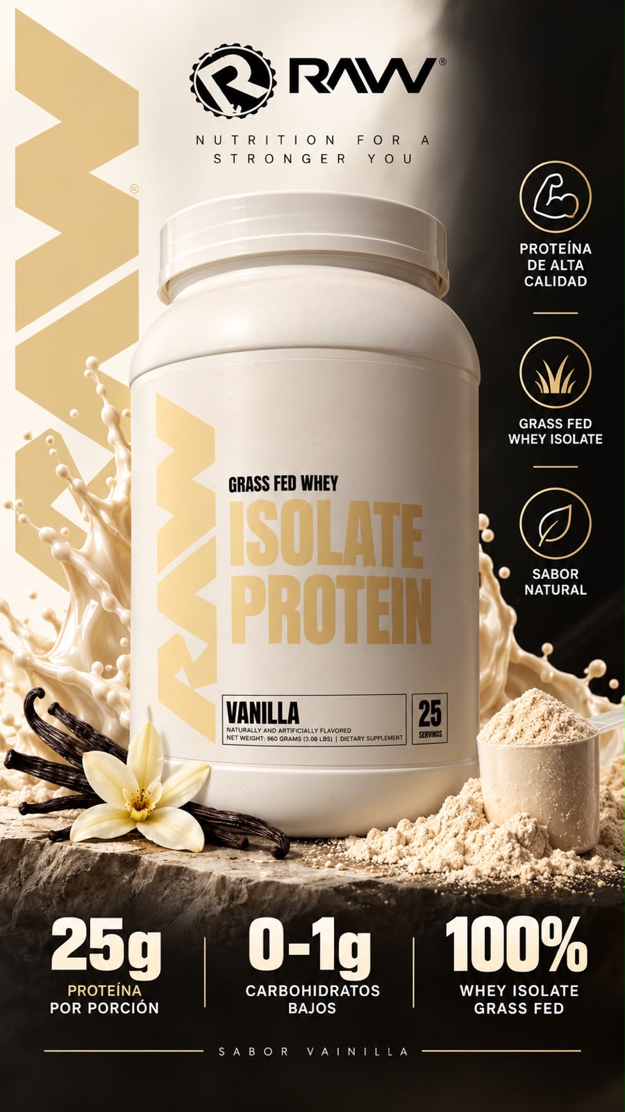 Raw Nutrition Isolate Protein Vanilla 3.08 Lbs (960 gr)